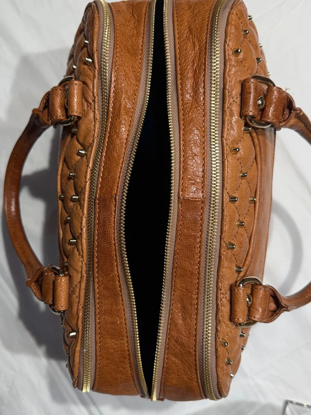 Rebecca Minkoff Quilted Brown Satchel with Studs